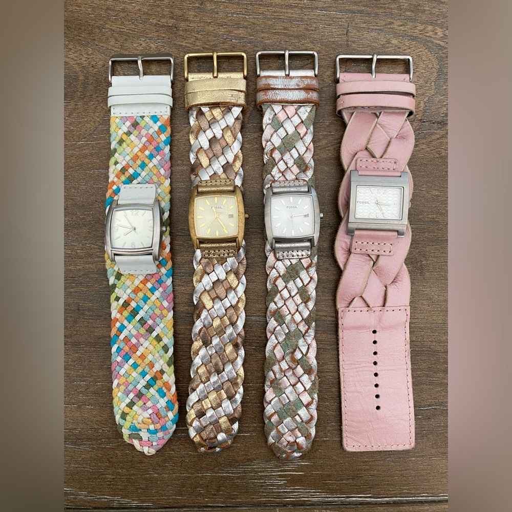 4 Vintage Fossil Woven Band Women’s Watches